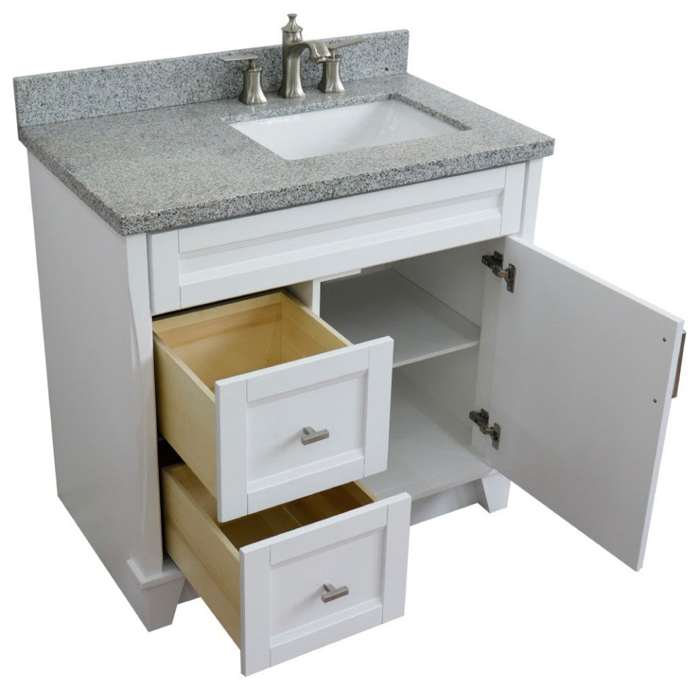 37" Single Sink Vanity, White Finish With Gray Granite