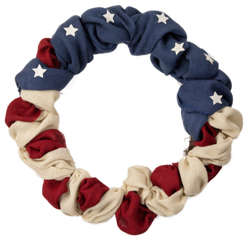 Americana Stars and Stripes Burlap Patriotic Wreath, 20-Inch, Unlit