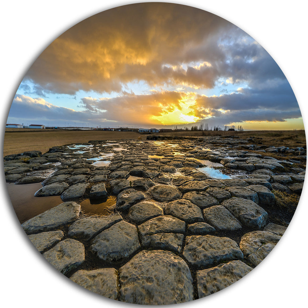 Kirkjugolf Church Floor At Sunrise, Seashore Disc Metal Wall Art, 11"