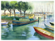 Boats in River Watercolor, Landscape Canvas Art Print, 40"x30"