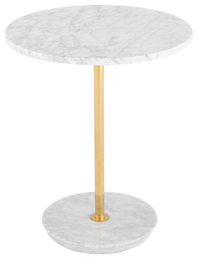 Aida Side Table, Round White Marble, Polished Gold