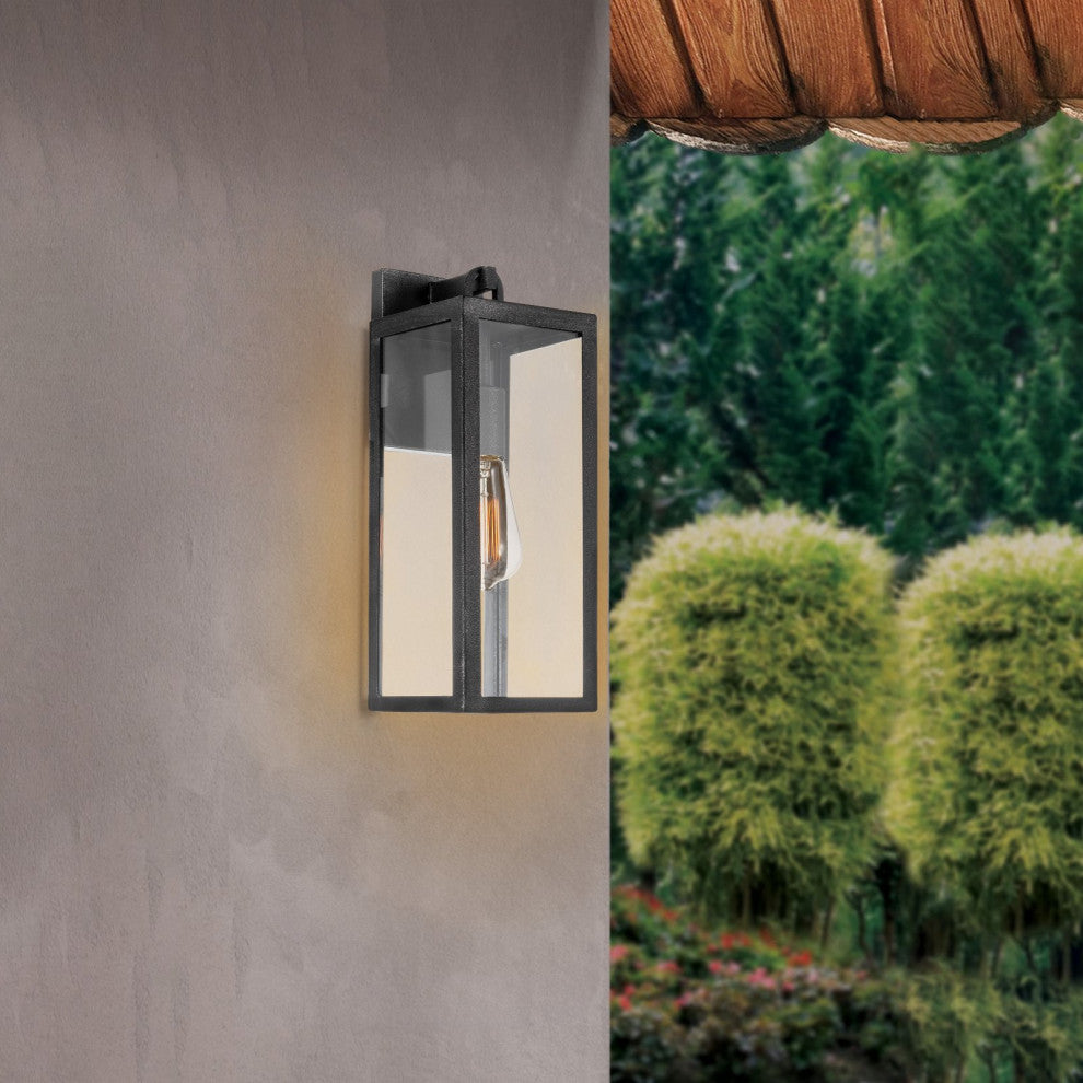 Kira Home Townsend 16" Farmhouse Weather Resistant Outdoor Wall Sconce, Glass