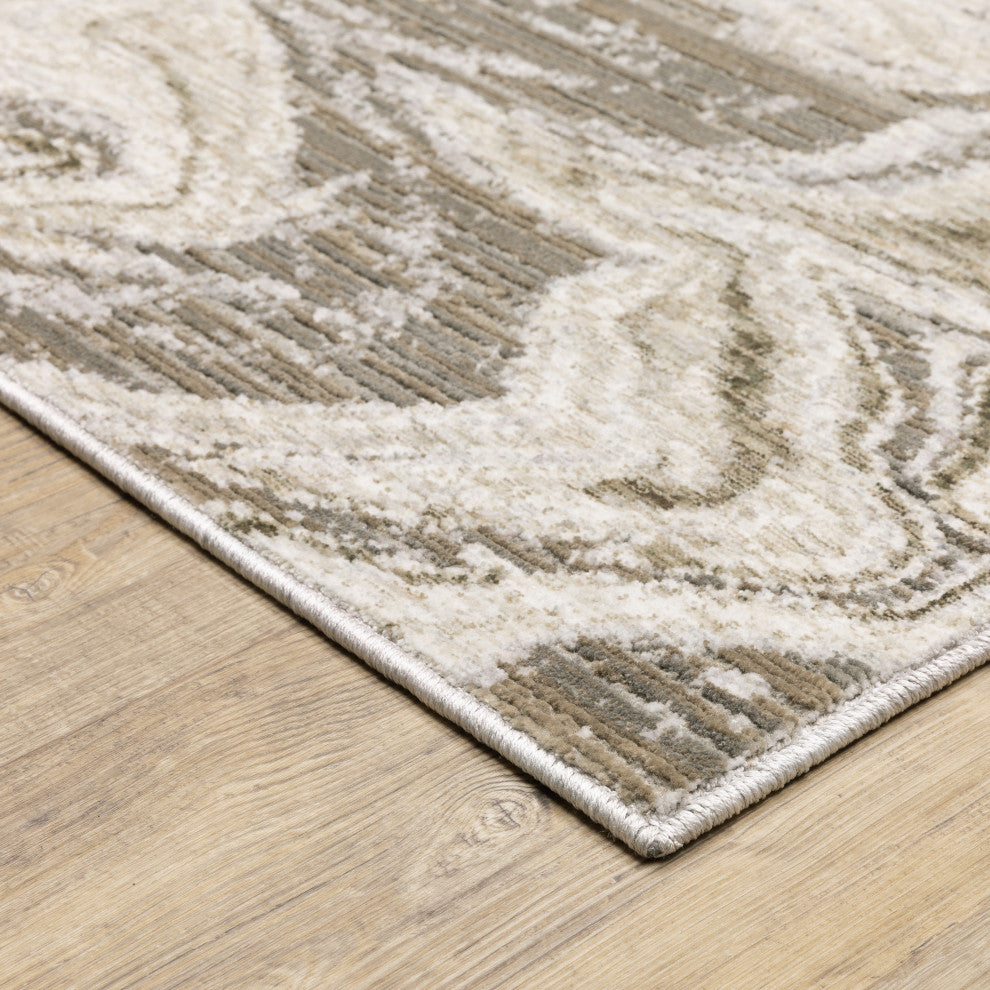 Noble Marbled Abstract Ivory/ Tan Indoor Area Rug, Ivory, 5'3"x7'6"