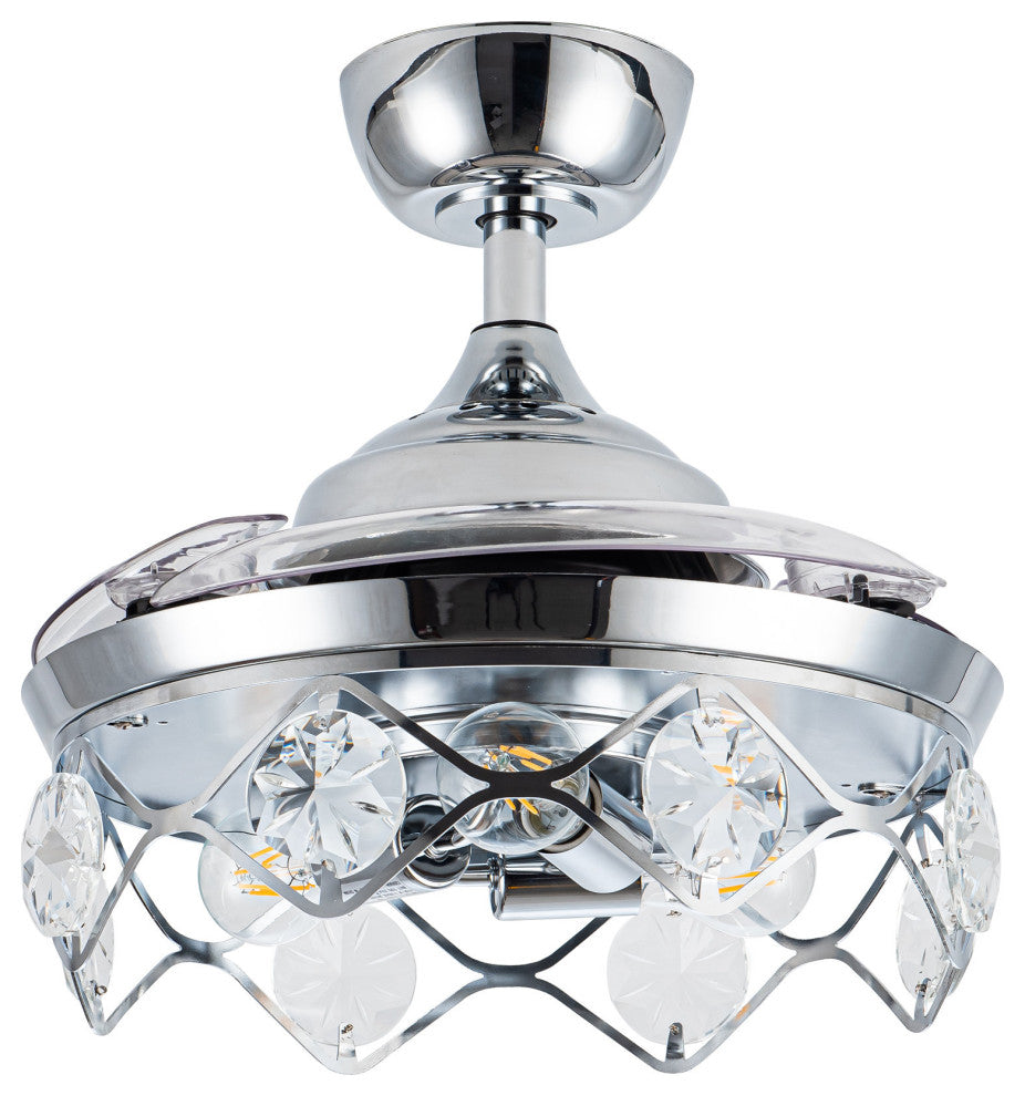 36 in Chrome Crystal Shade Ceiling Fan with Remote, Three Retractable Blades