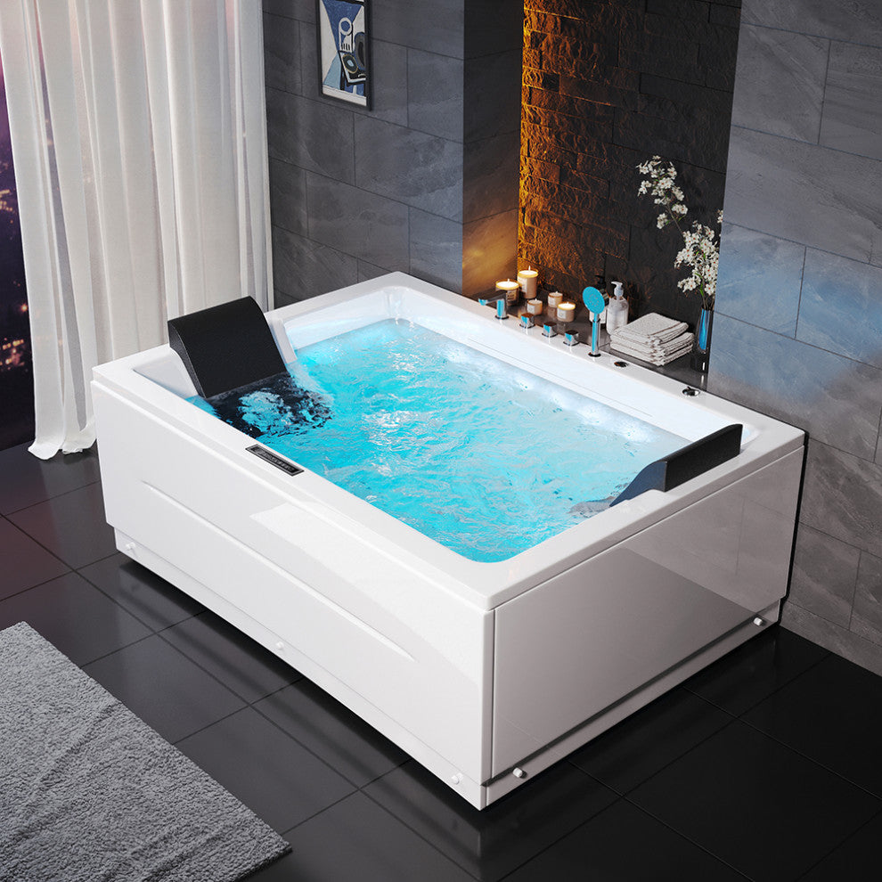 Whirlpool Bathtub 2 Person Jetted Tub 71" LED Air Massage Corner Soaking Tubs