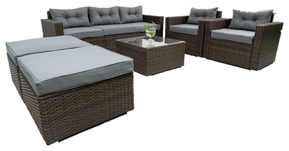 6-Pieces Wide Outdoor Rattan Reversible Patio Sectional With Cushions