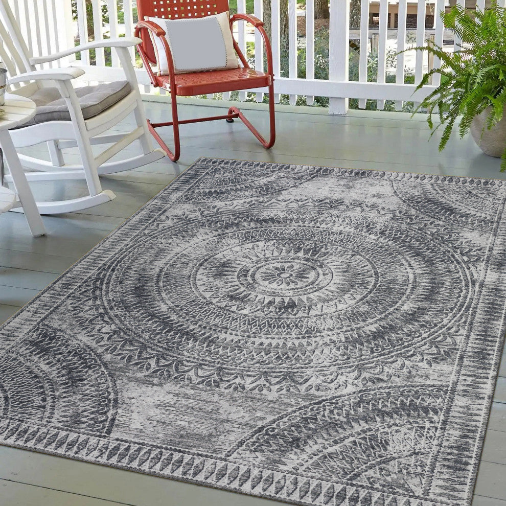 Indoor/Outdoor Sedona SN7 Pewter Machine Washable 8' x 10' Rug