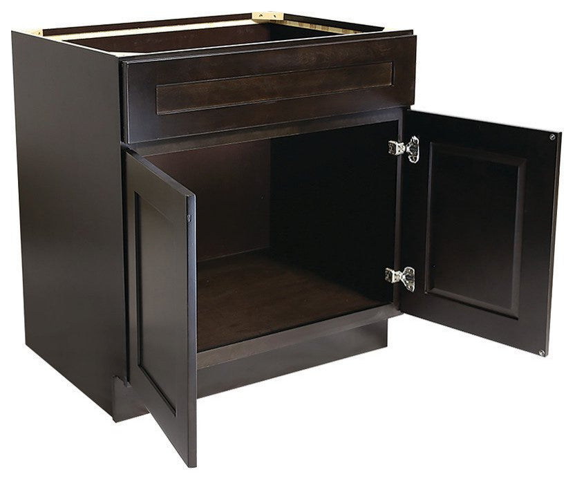 Classic Pantry Cabinet, Paneled Doors With Soft-Close Hinges & Drawer, Espresso