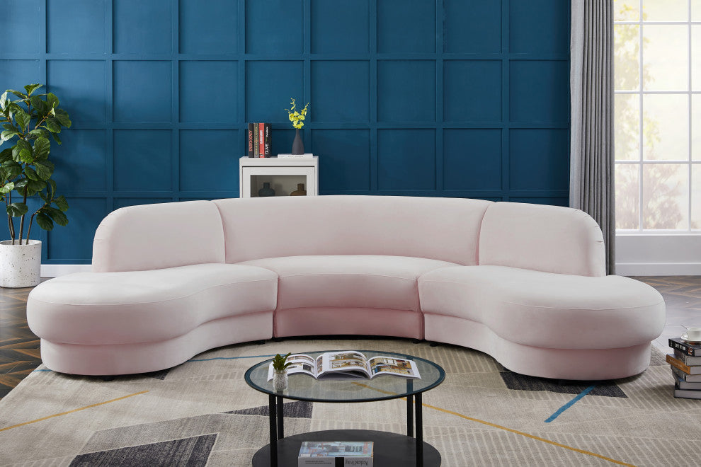 Rosa Velvet Upholstered 3-Piece Sectional, Pink
