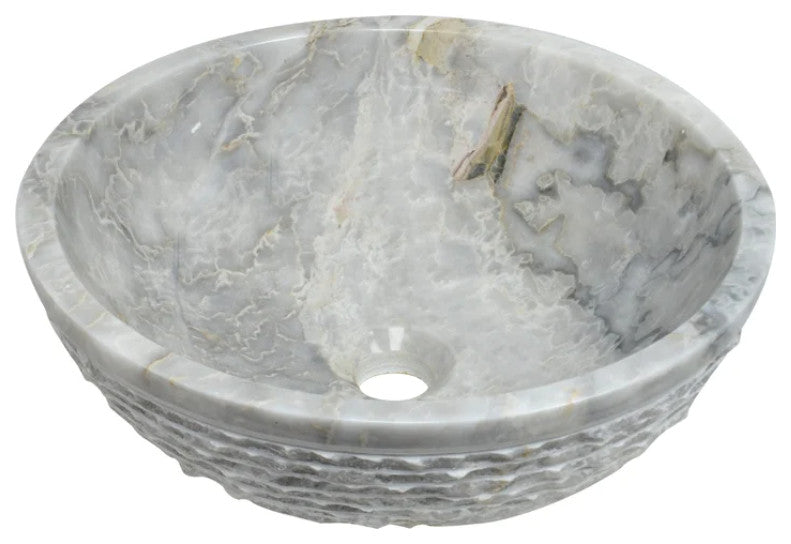 Handmade Marble Onyx Bathroom Sink, 16"�, Round Vessel Sink, Textured, Gray
