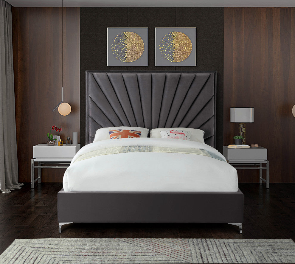 Eclipse Velvet Bed, Gray, King