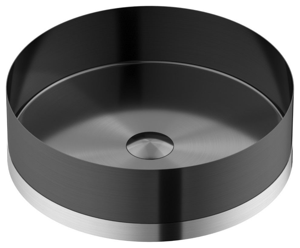 Karran Cinox Stainless Steel Round Vessel Sink, Gunmetal Grey and Stainless Steel