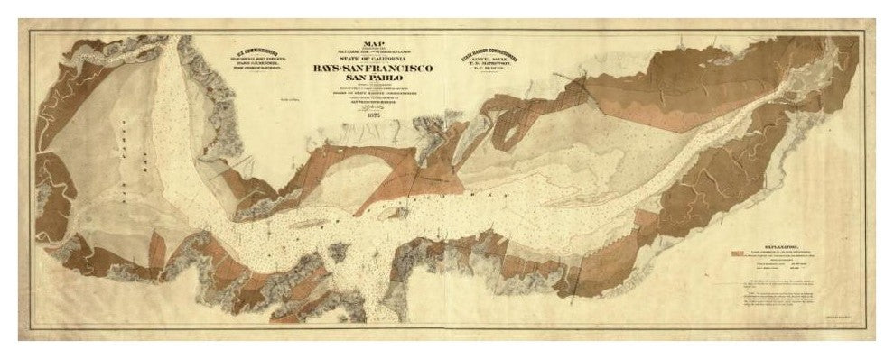 "Map of salt marsh and lands, San Francisco/San Pablo, 1874" Paper Art, 42"x17"