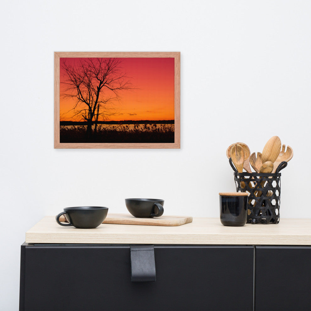 Burning Skies Rural Landscape Framed Photo Paper Wall Art Print, Red Oak, 12" X 16"