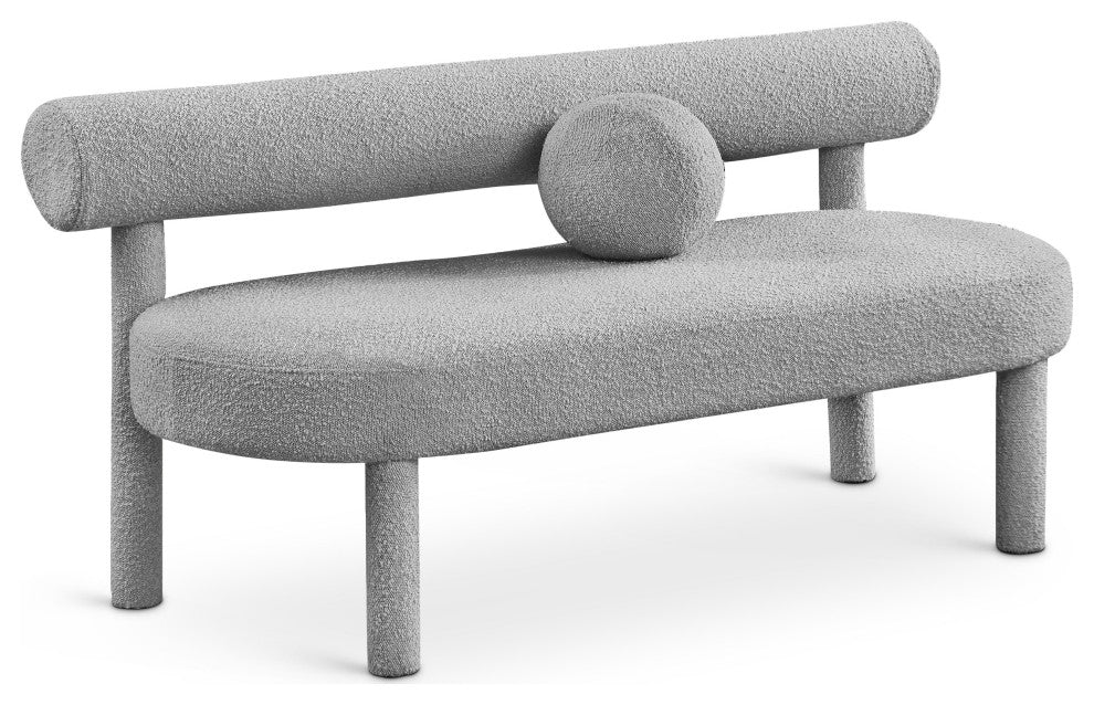 Parlor Boucle Fabric Upholstered Bench, Gray