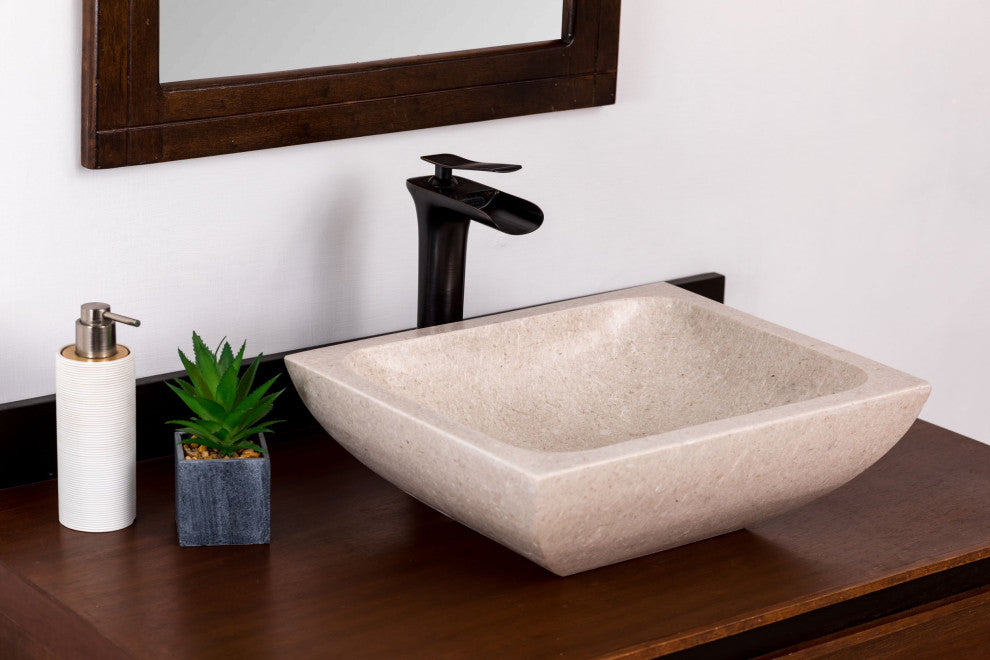 Natural Stone Vessel Bathroom Sink, Rectangular Travertine Sink, Ojinaga