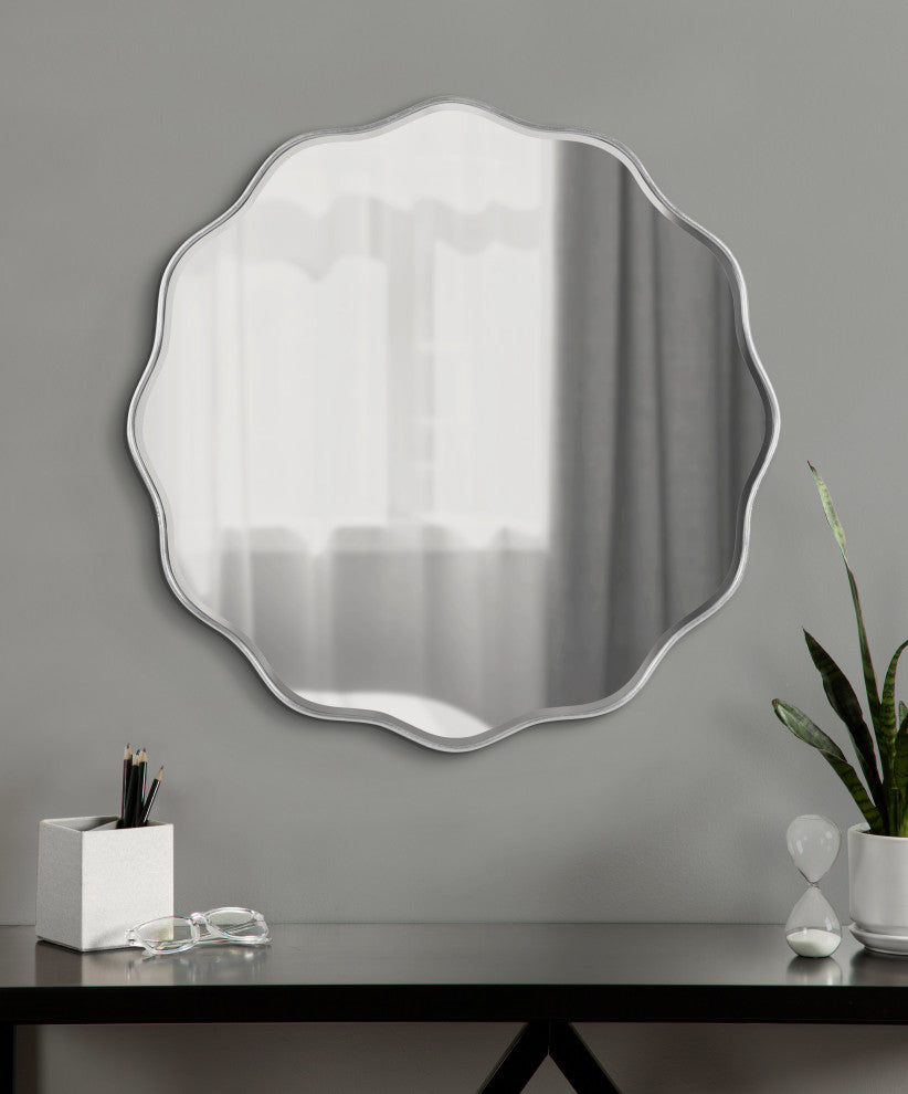Viona Round Scalloped Mirror, Silver 26" Diameter