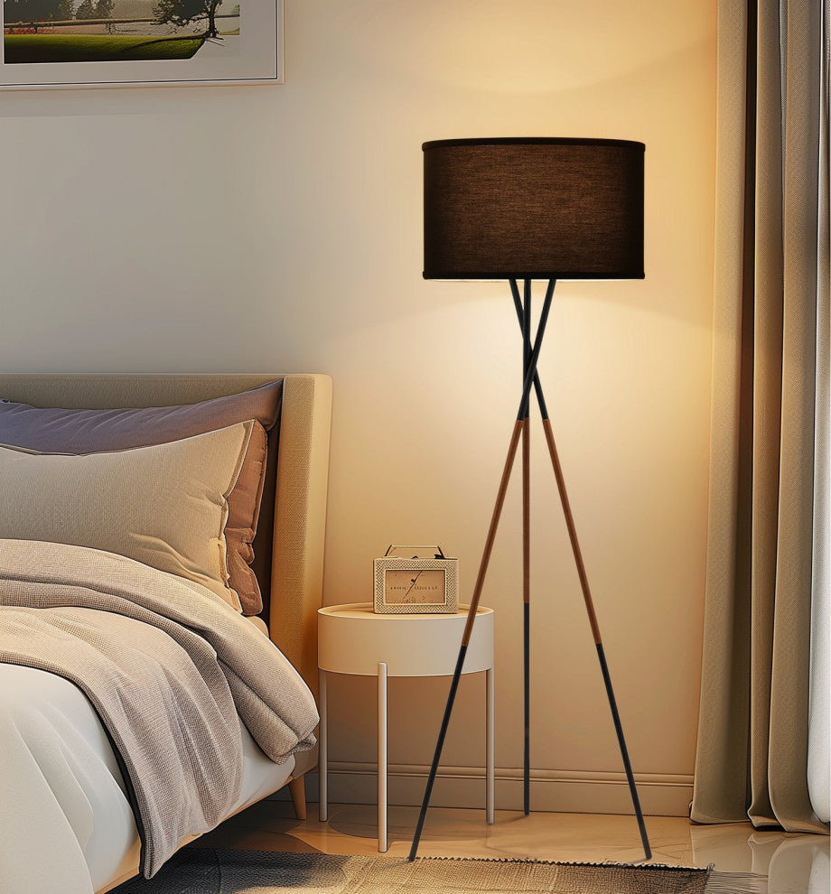 Kira Home Sadie 61" Mid Century Tripod LED Floor Lamp, 9W bulb (/), Leather