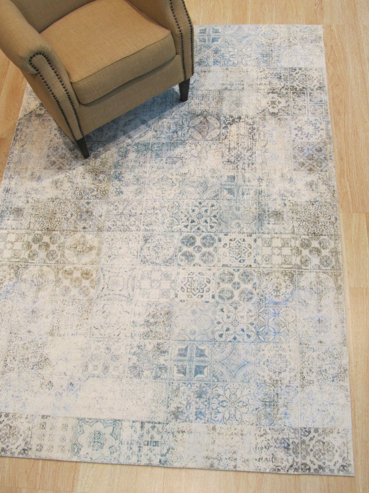 Green Transitional Geometric Distressed Bohemian Moderno Mosaic Area Rug