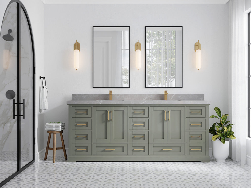 Boston 72 Double Sink Bath Vanity in Evergreen 2" Pearl Gray