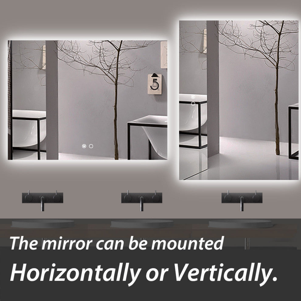 Backlit 3-Color LED Mirror for Bathroom, Anti-Fog Dimmable, 48x36