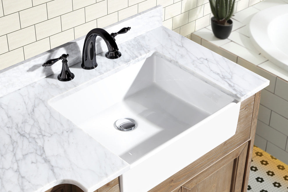 Kelly 72" Bathroom Vanity, Weathered Fir Finish, Italian Carrara Marble Top