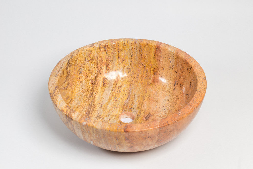 Natural Stone Vessel Bathroom Sink, Isidro Peach Travertine