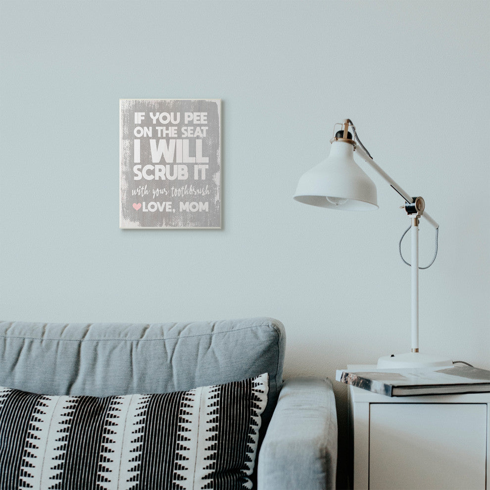 Pee On Seat Funny Word Bathroom Wood Grey Design, 10"x15"
