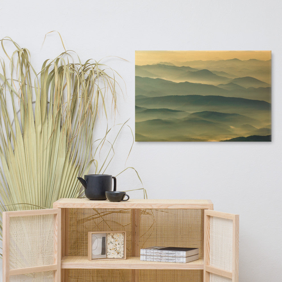 Foggy Mountain Layers at Sunset Landscape Photo Canvas Prints, 24" X 36"