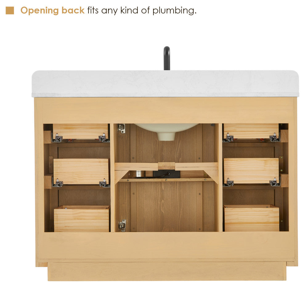 Clayton Bathroom Vanity, Washed Light Brown, 48", No Mirror