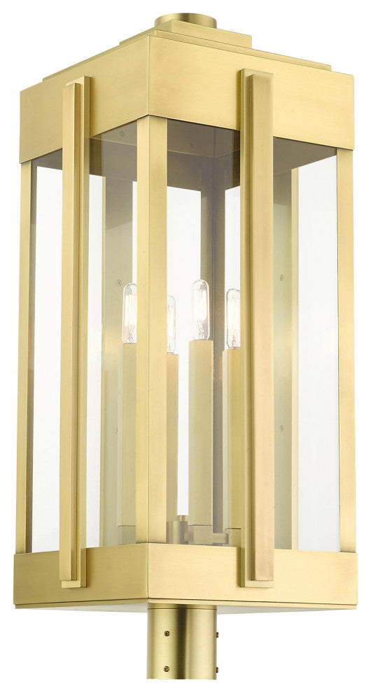 Natural Brass Art Deco, Sophisticated Outdoor Post Top Lantern