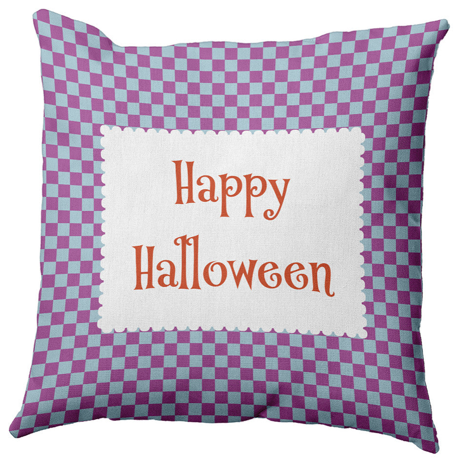 Happy Halloween Checks Accent Pillow, Orchid, 26"x26"