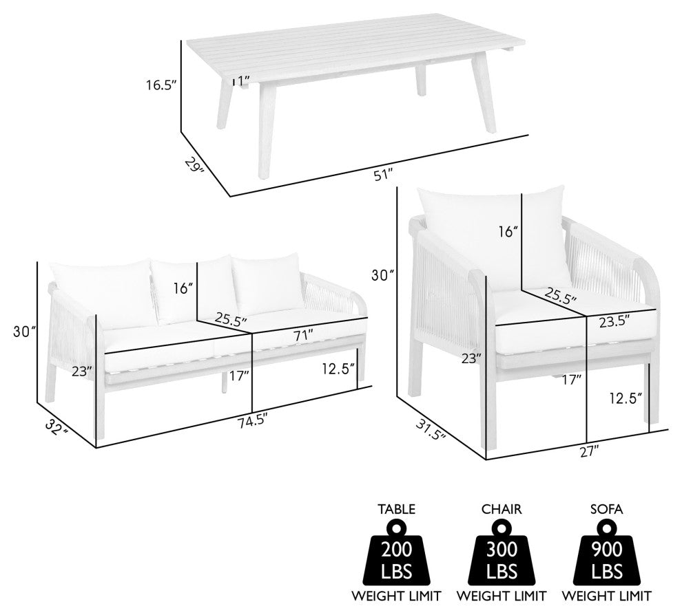 Cypress Outdoor Patio 4-Piece Conversation Set Ivory Olefin Cushions