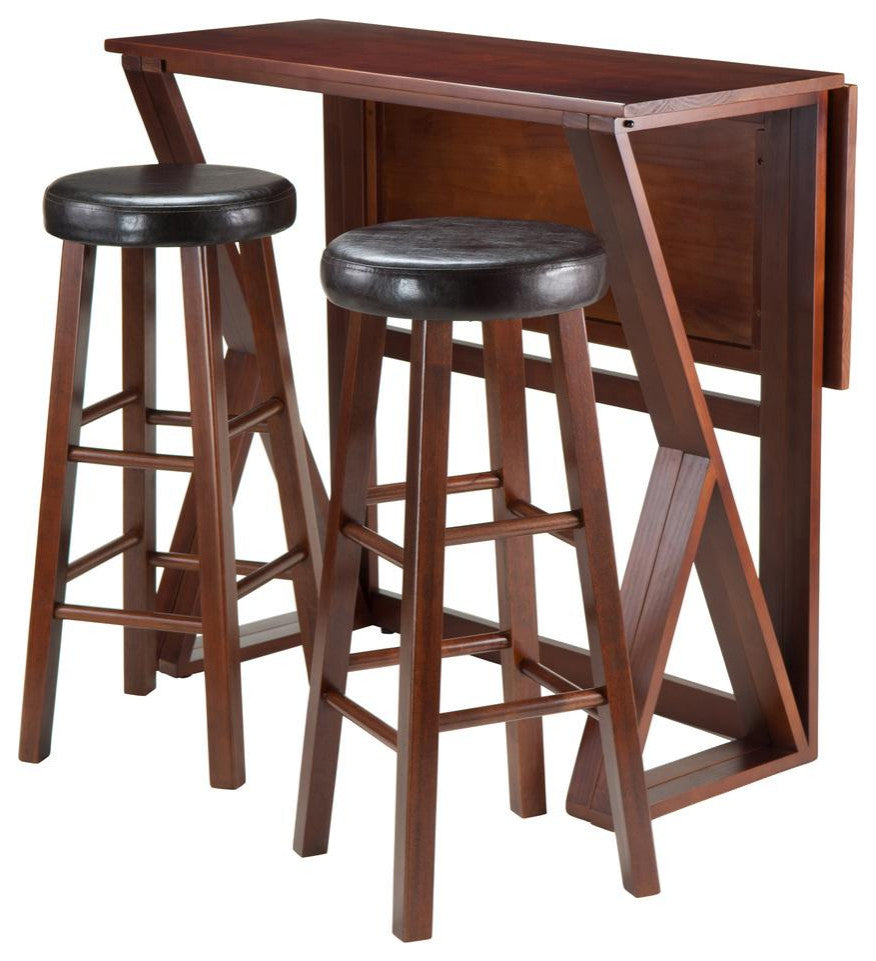 Harrington 3-Piece Drop Leaf High Table, 2-29" Cushion Round Seat Stools
