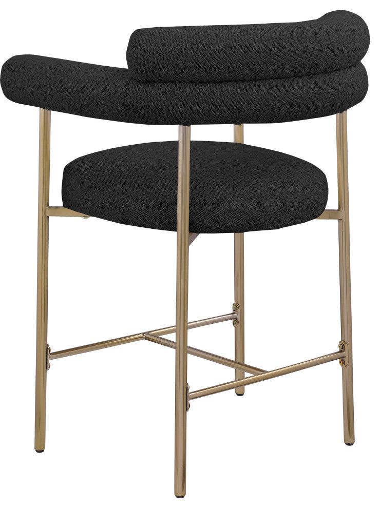 Blake Boucle Fabric Upholstered Counter Stool, Set of 2, Black, Brushed Finish