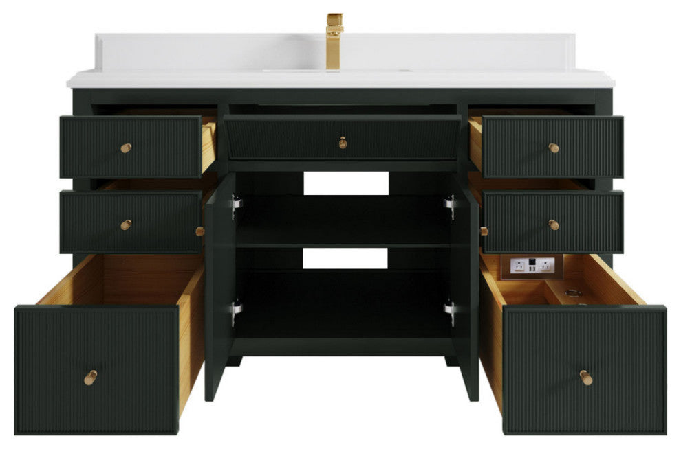 Sonoma 60 Single Bathroom Vanity in Dark Forest Green with 1.5"  White Quartz.
