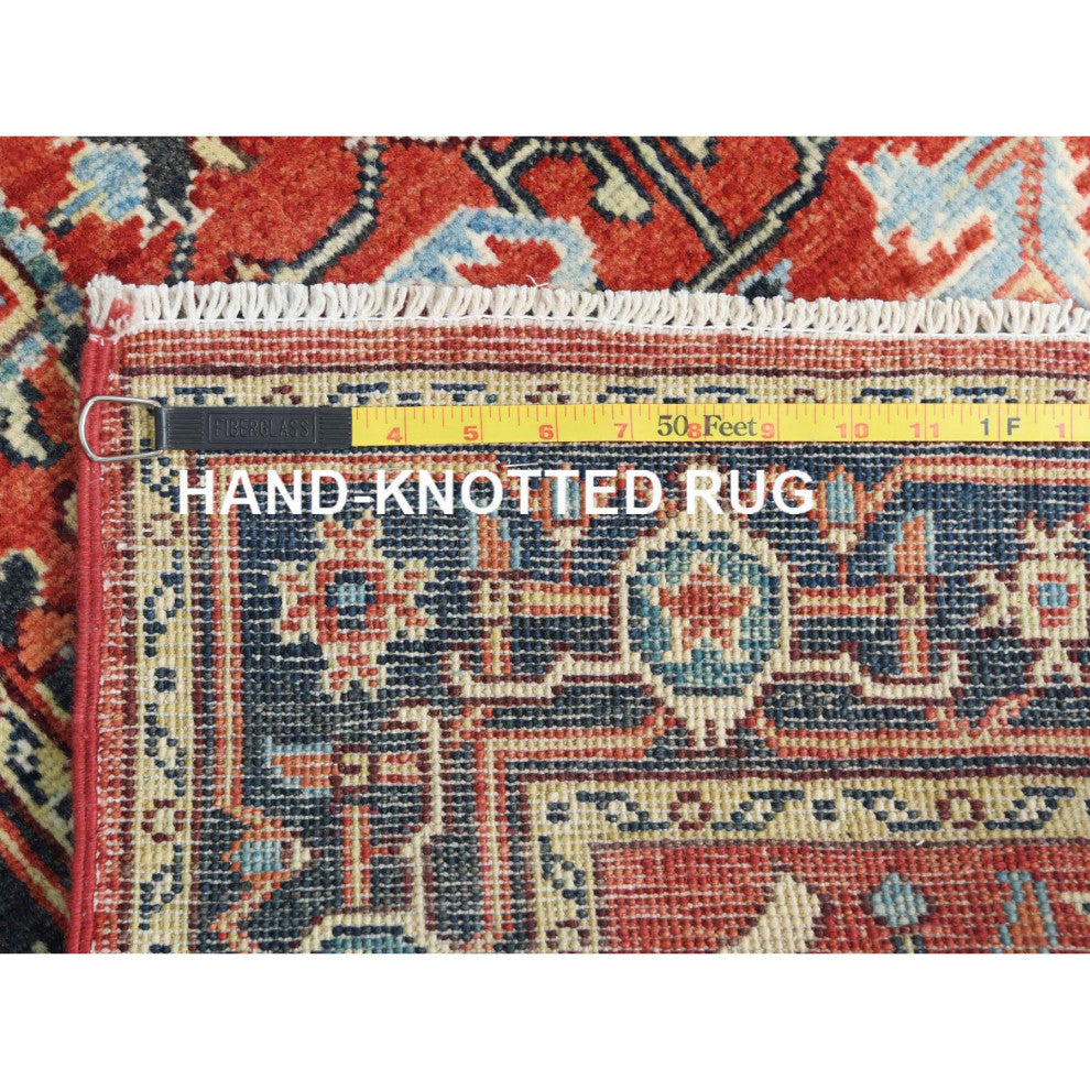 Imperial Red Afghan Peshawar Heriz Wool Hand Knotted Oriental Rug, 3'x4'10"