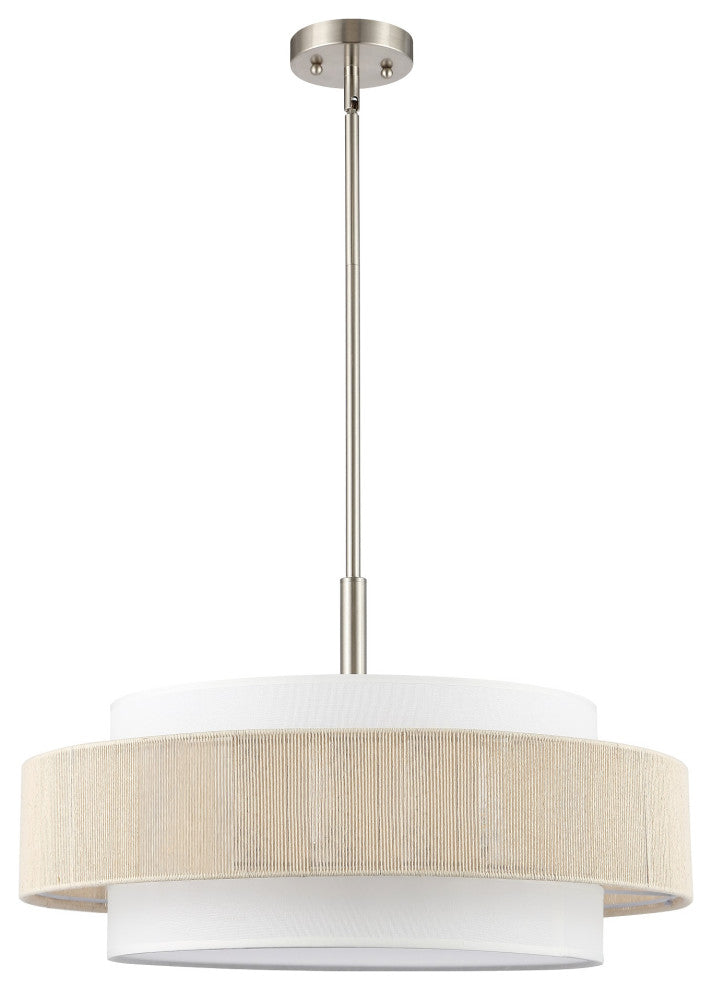 5-Light Double Drum Shaded Chandelier Ceiling Light, Brushed Nickel