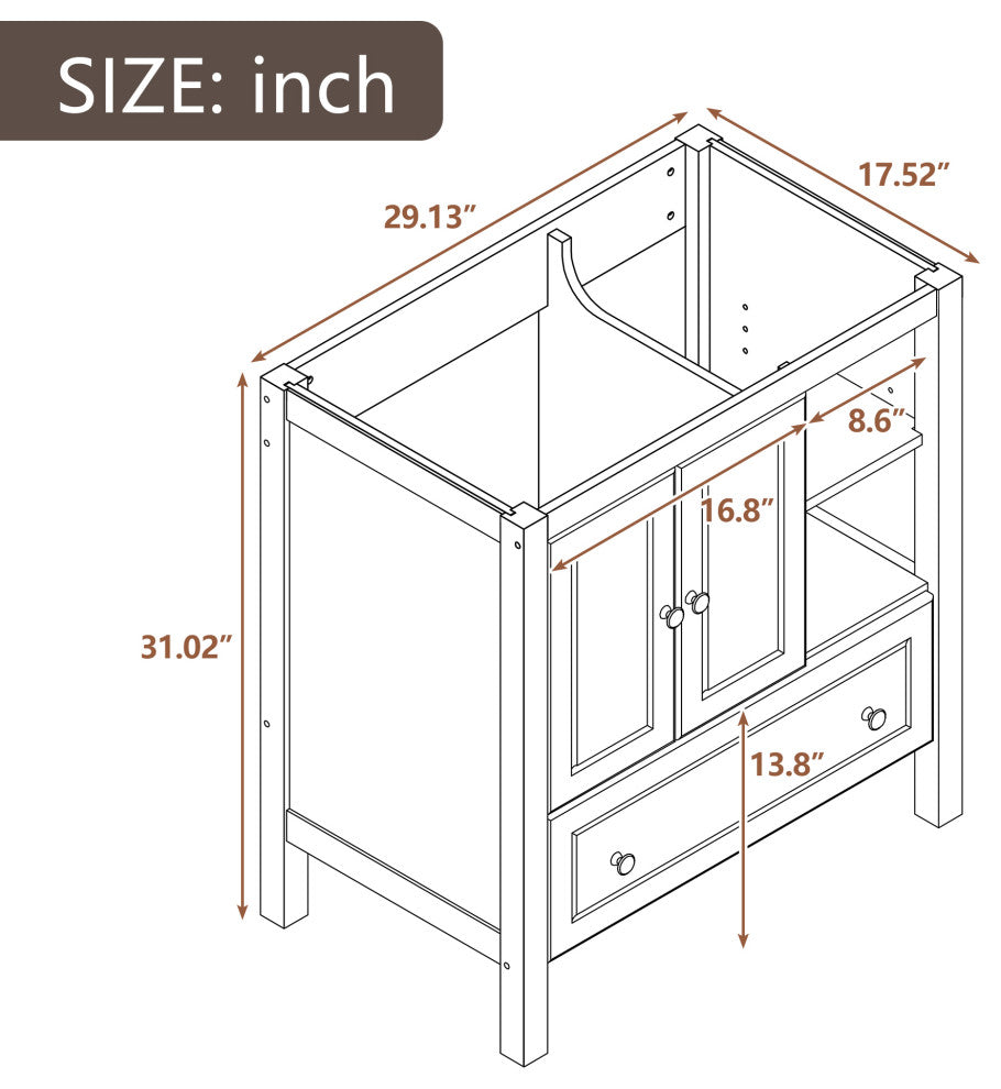 Gewnee 30" Bathroom Vanity Base Only, Brown