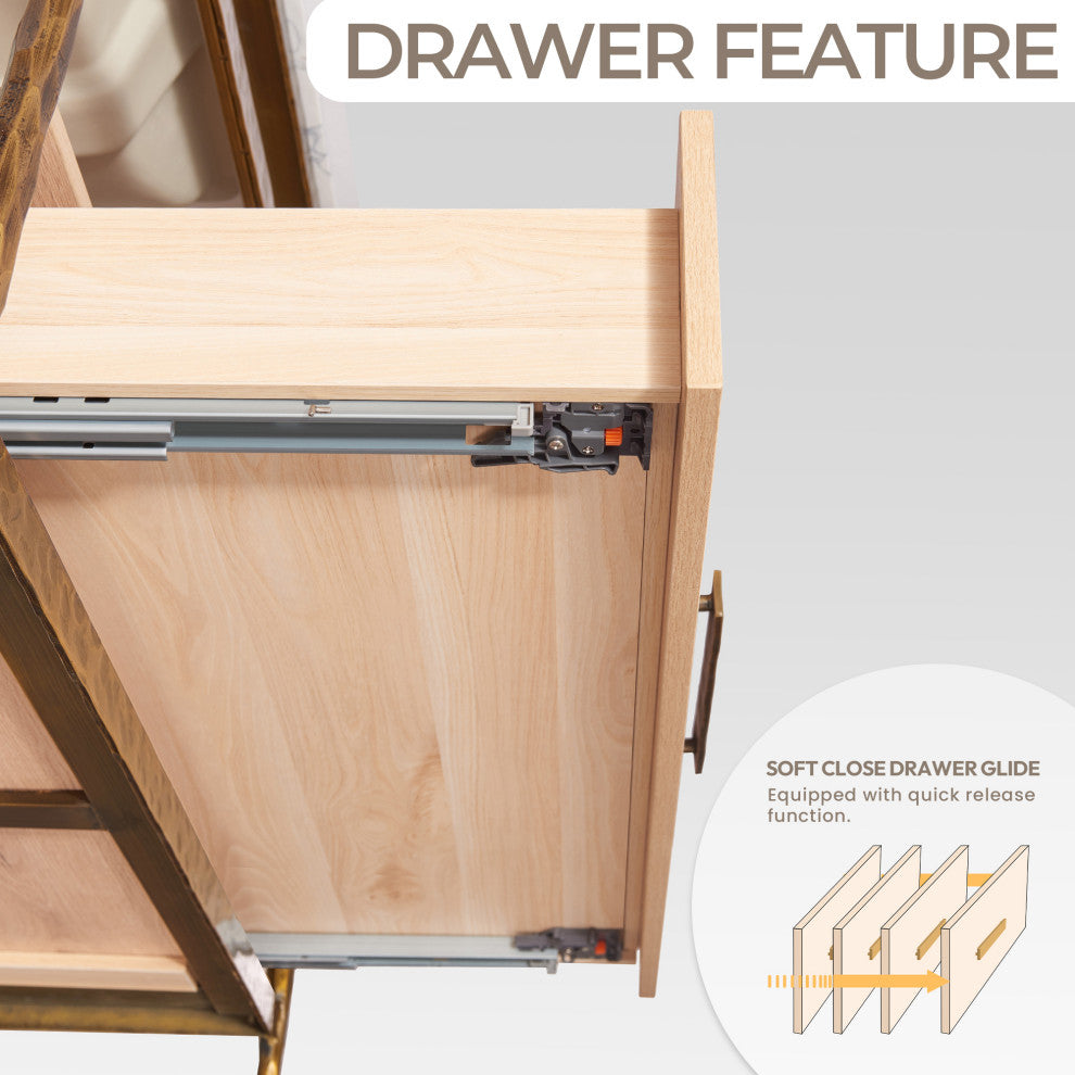 Dhaka Bath Vanity, Stone Top, No Mirror, Yellow Bronze Base, 55", Single Vanity