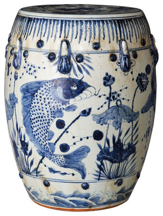 Blue & White Garden Stool Fish Motif