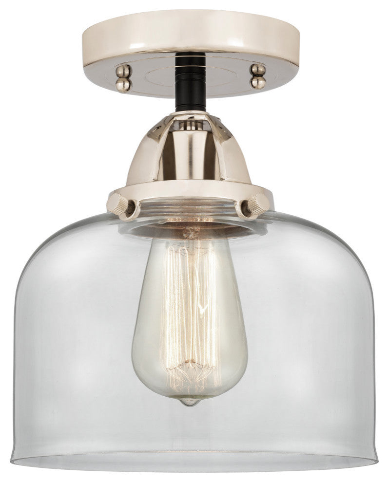 Large Bell Semi-Flush Mount, Black Polished Nickel, Clear, Clear
