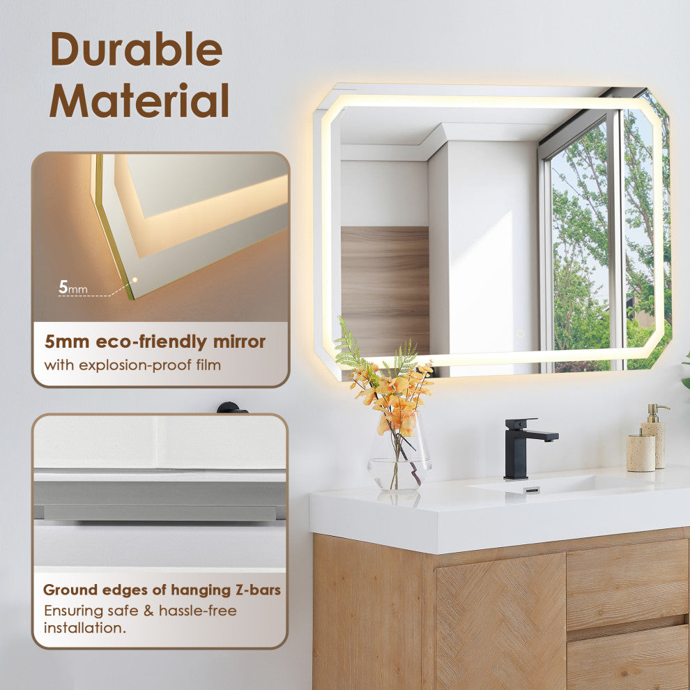 Luma Octogan Frameless LED Bathroom Vanity Mirror, 48"