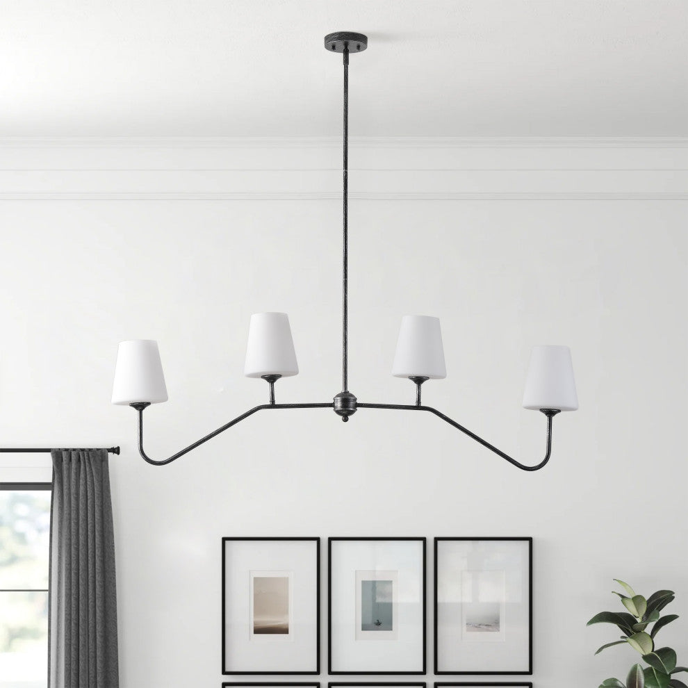 Modern 4-Light Milk White Glass Shade Chandelier for Kitchen Island, Black