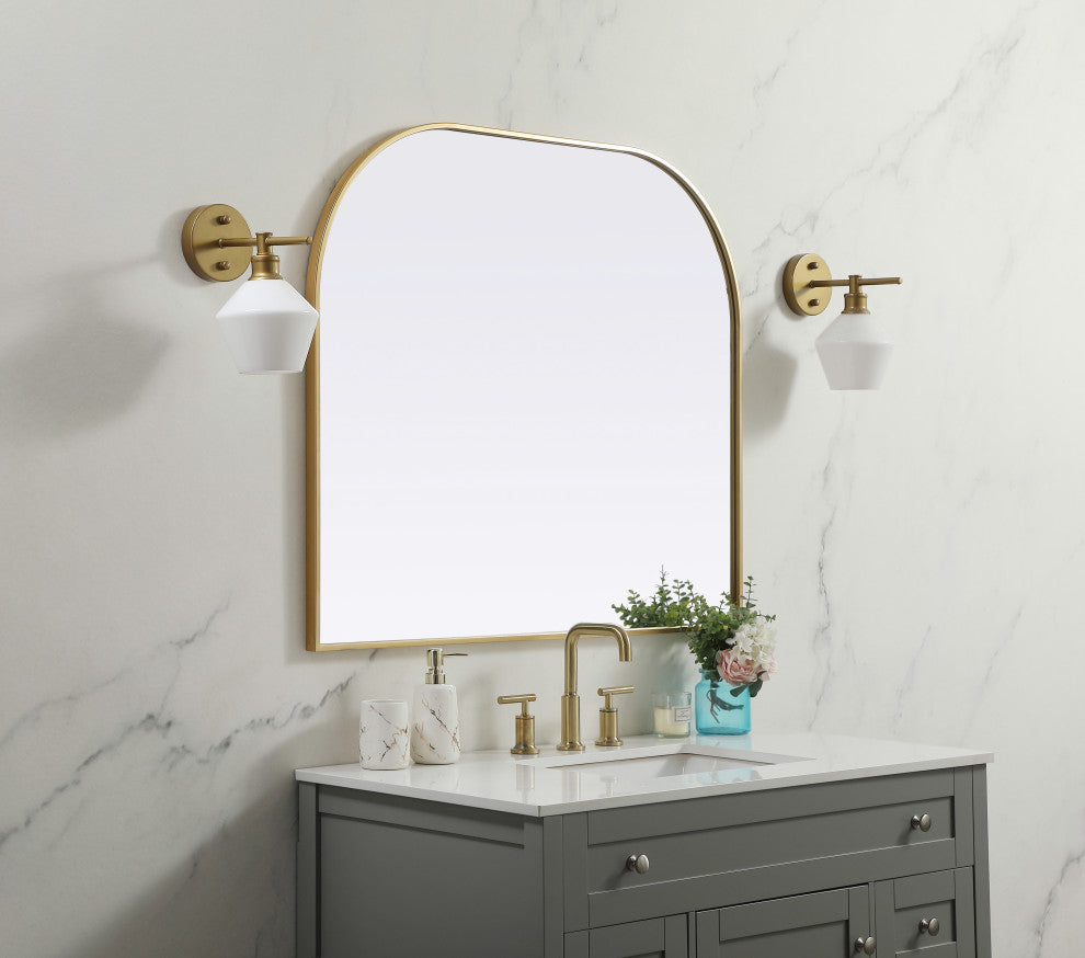 Metal Frame Arch Mirror 40X34 Inch, Brass