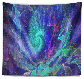 Blue Spiral Kaleidoscope Abstract Wall Tapestry, 39"x32"