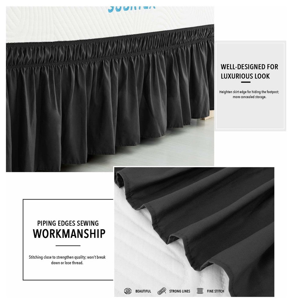 Subrtex Wrap Around Soft Fabric Bed Skirt, Black-Bed Skirt, Twin