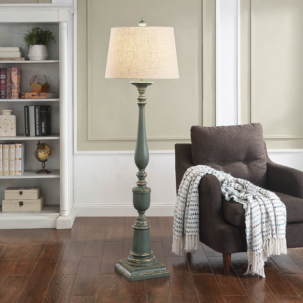 Bourgault | 64" Antique French Farmhouse Poly Resin Floor Lamp in a Deep Olive