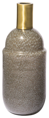 12" Cream Brown and Gold Glass Vase