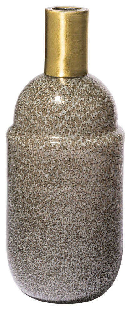 12" Cream Brown and Gold Glass Vase
